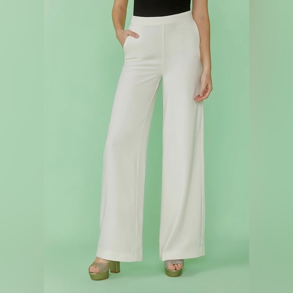 ModCloth Business Officewear High Waisted Wide-Leg Cream Trousers Pants Sz 14 - Picture 2 of 14